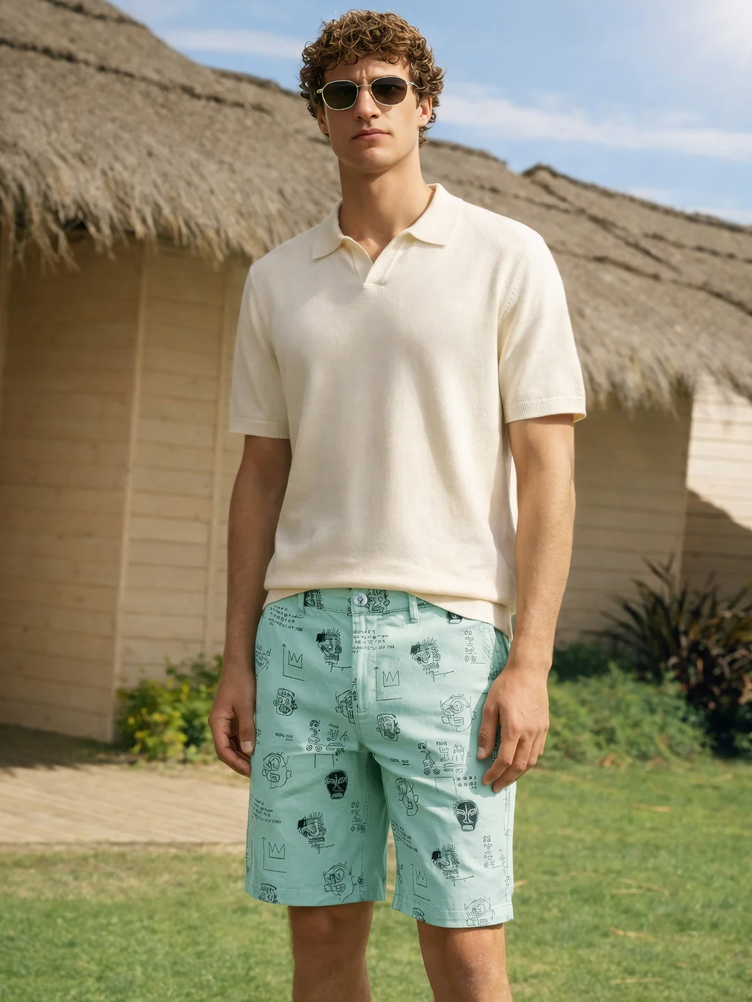 Men's Green Slim Fit Printed Casual Shorts - Image 4