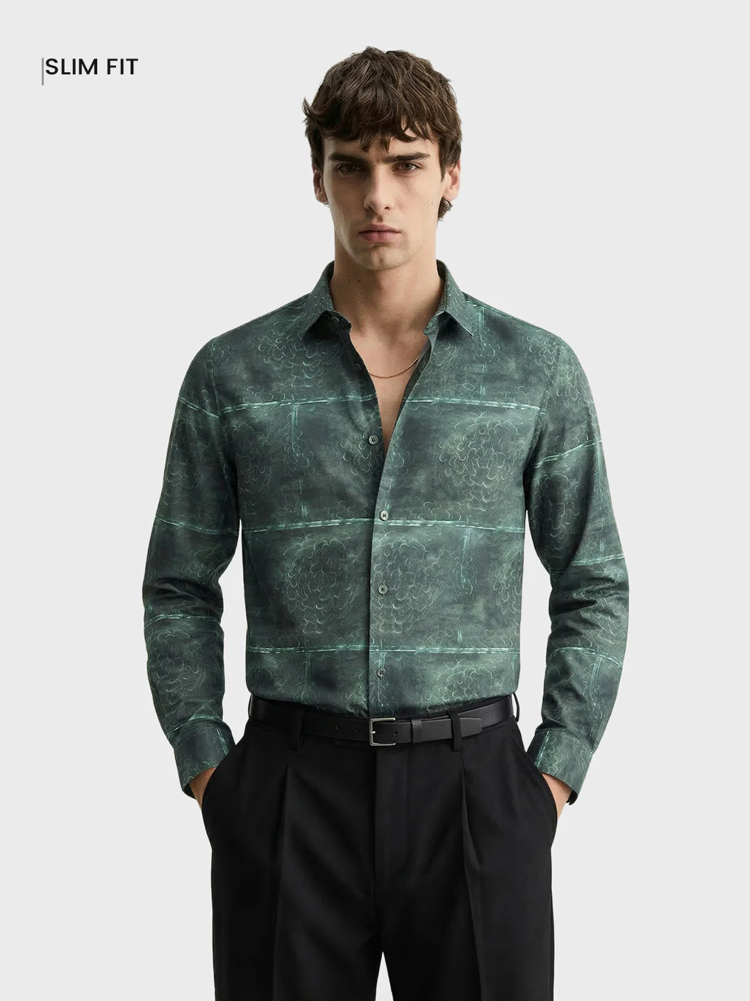 Men's Green Slim Fit Printed Party Wear Shirt - Image 2