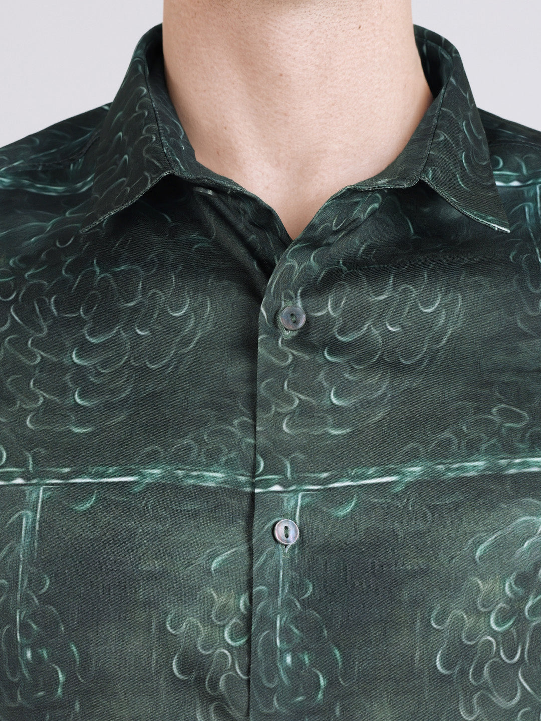Men's Green Slim Fit Printed Party Wear Shirt - Image 3