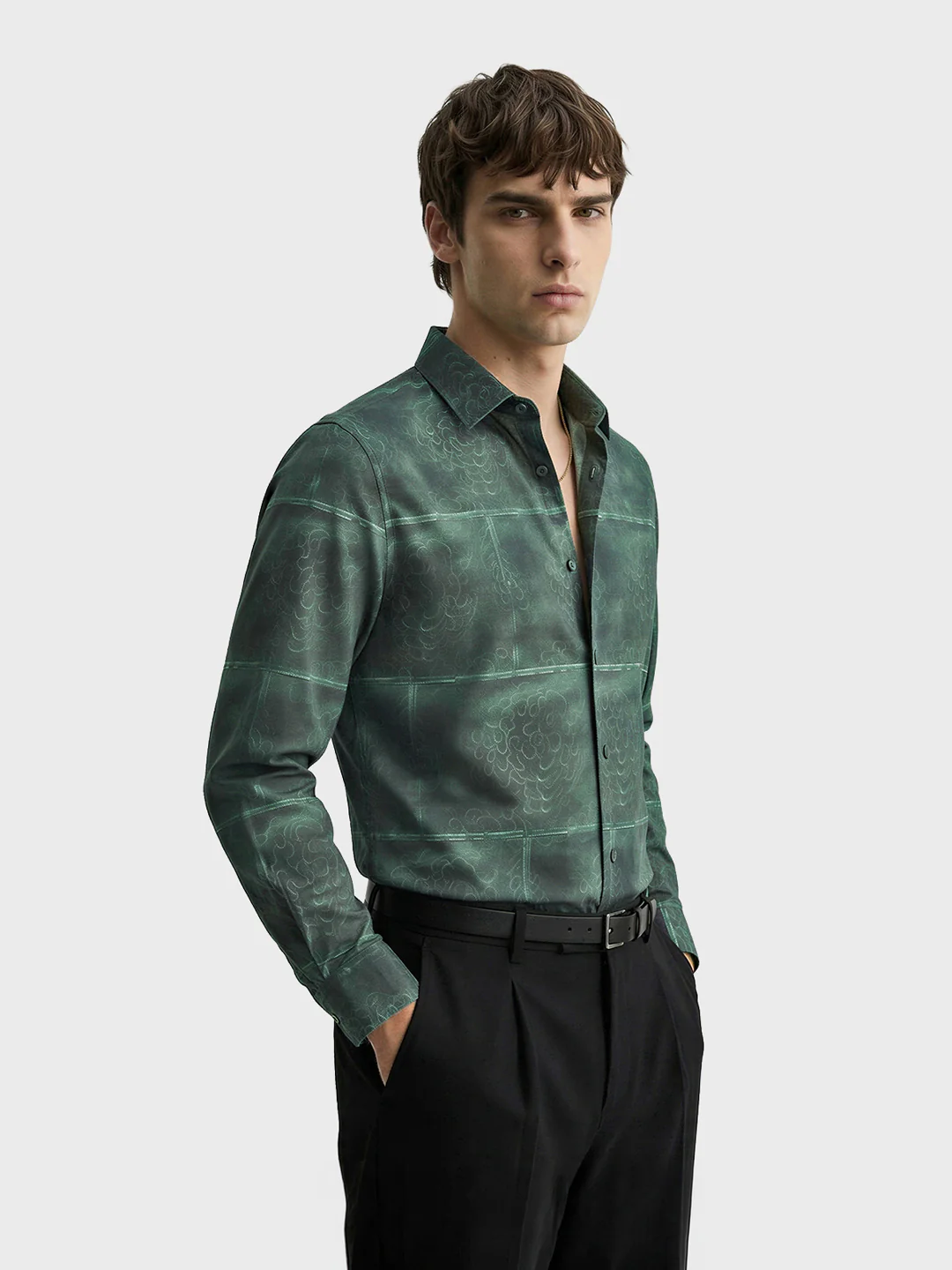 Men's Green Slim Fit Printed Party Wear Shirt - Image 4