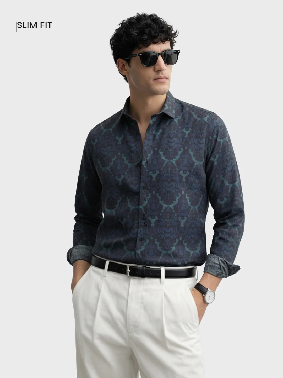 Men's Green Slim Fit Printed Party Wear Shirt - Image 2