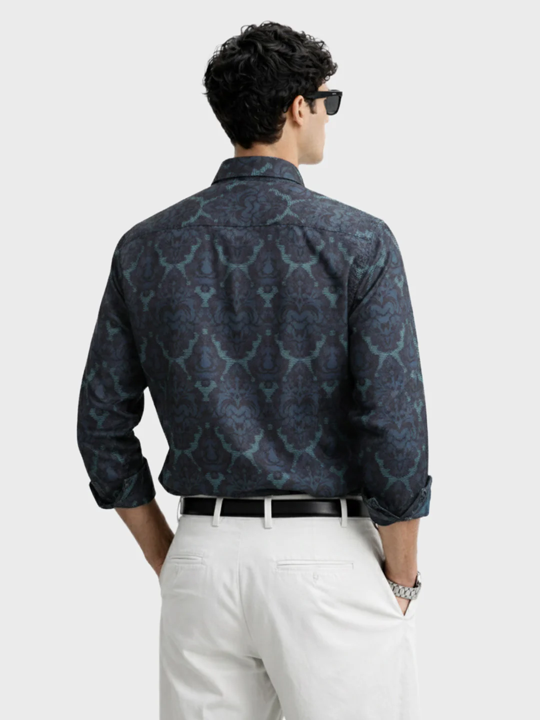 Men's Green Slim Fit Printed Party Wear Shirt - Image 4