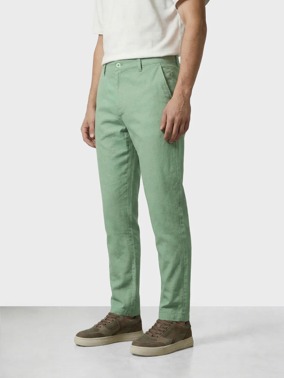 Men's Green Slim Fit Solid Casual Chinos - Image 2
