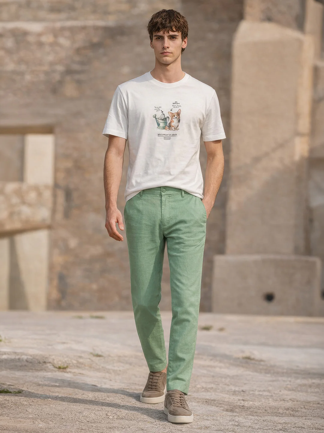 Men's Green Slim Fit Solid Casual Chinos - Image 3
