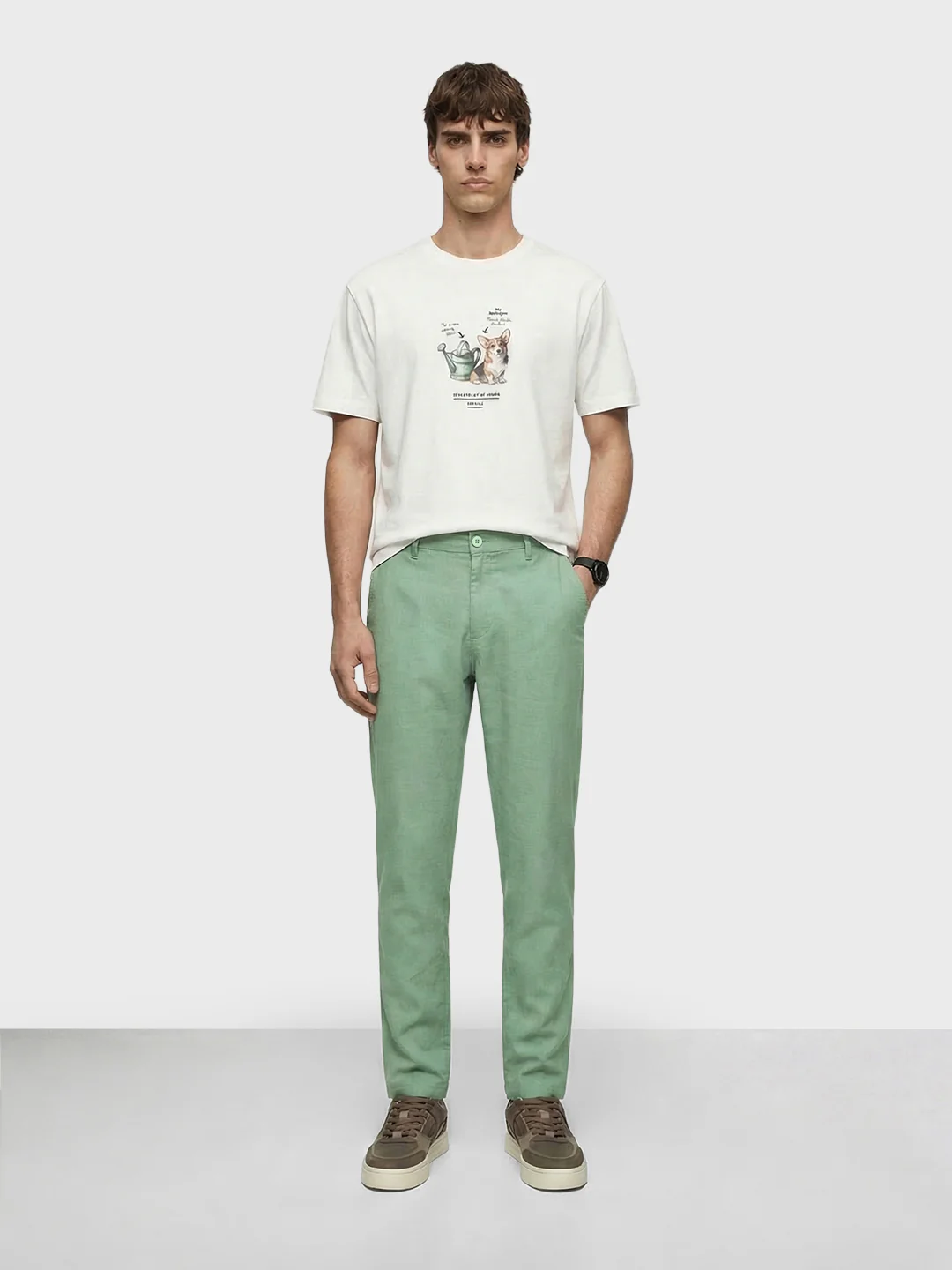 Men's Green Slim Fit Solid Casual Chinos - Image 5