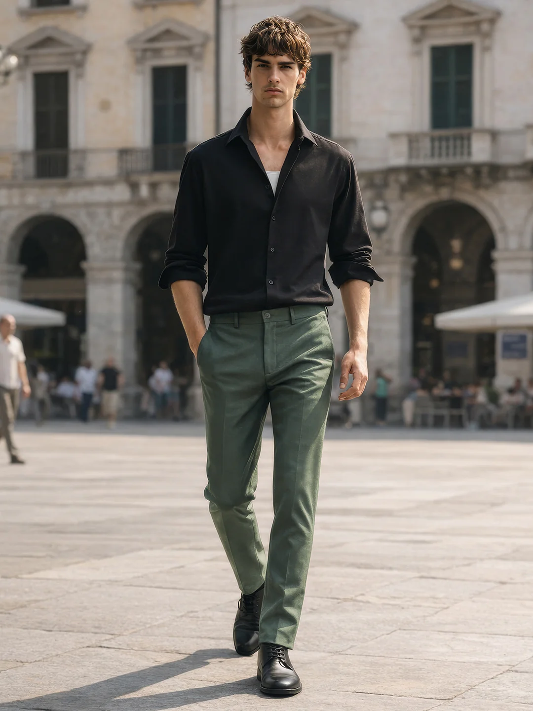 Men's Green Slim Fit Solid Casual Chinos - Image 3