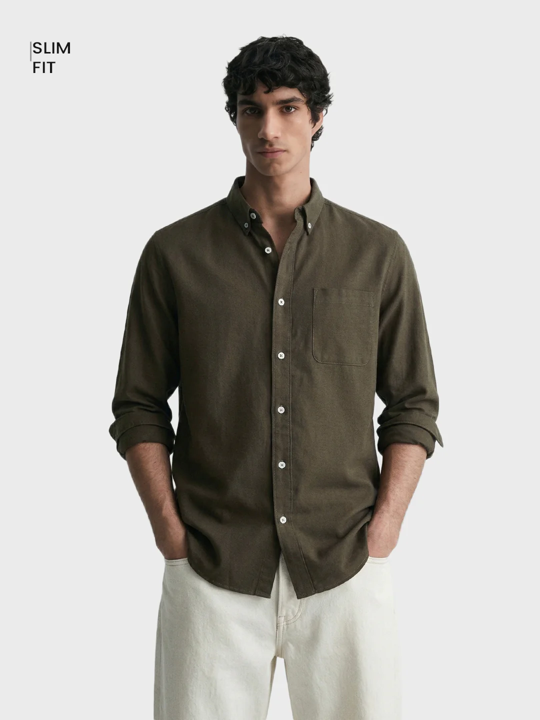 Men's Green Slim Fit Solid Casual Shirt - Image 2