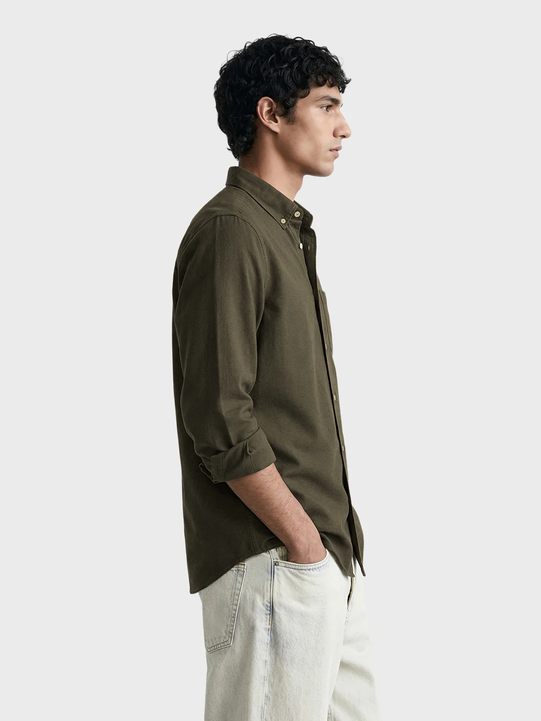 Men's Green Slim Fit Solid Casual Shirt - Image 4