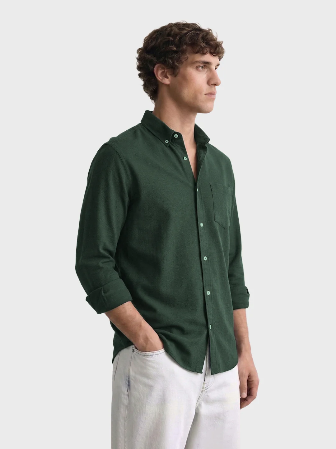 Men's Green Slim Fit Solid Casual Shirt - Image 4