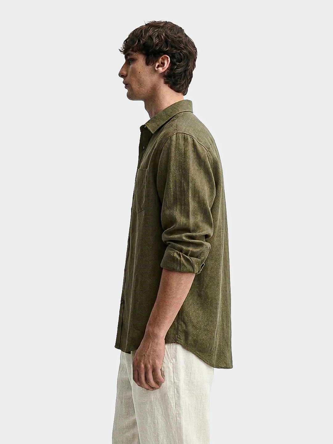 Men's Green Slim Fit Solid Casual Shirt - Image 2
