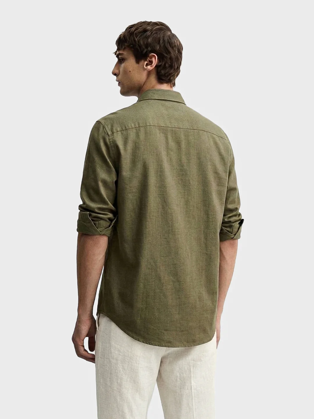 Men's Green Slim Fit Solid Casual Shirt - Image 4