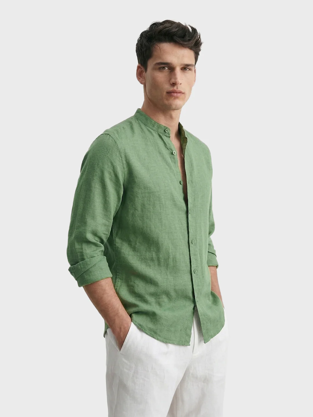 Men's Green Slim Fit Solid Casual Shirts - Image 4