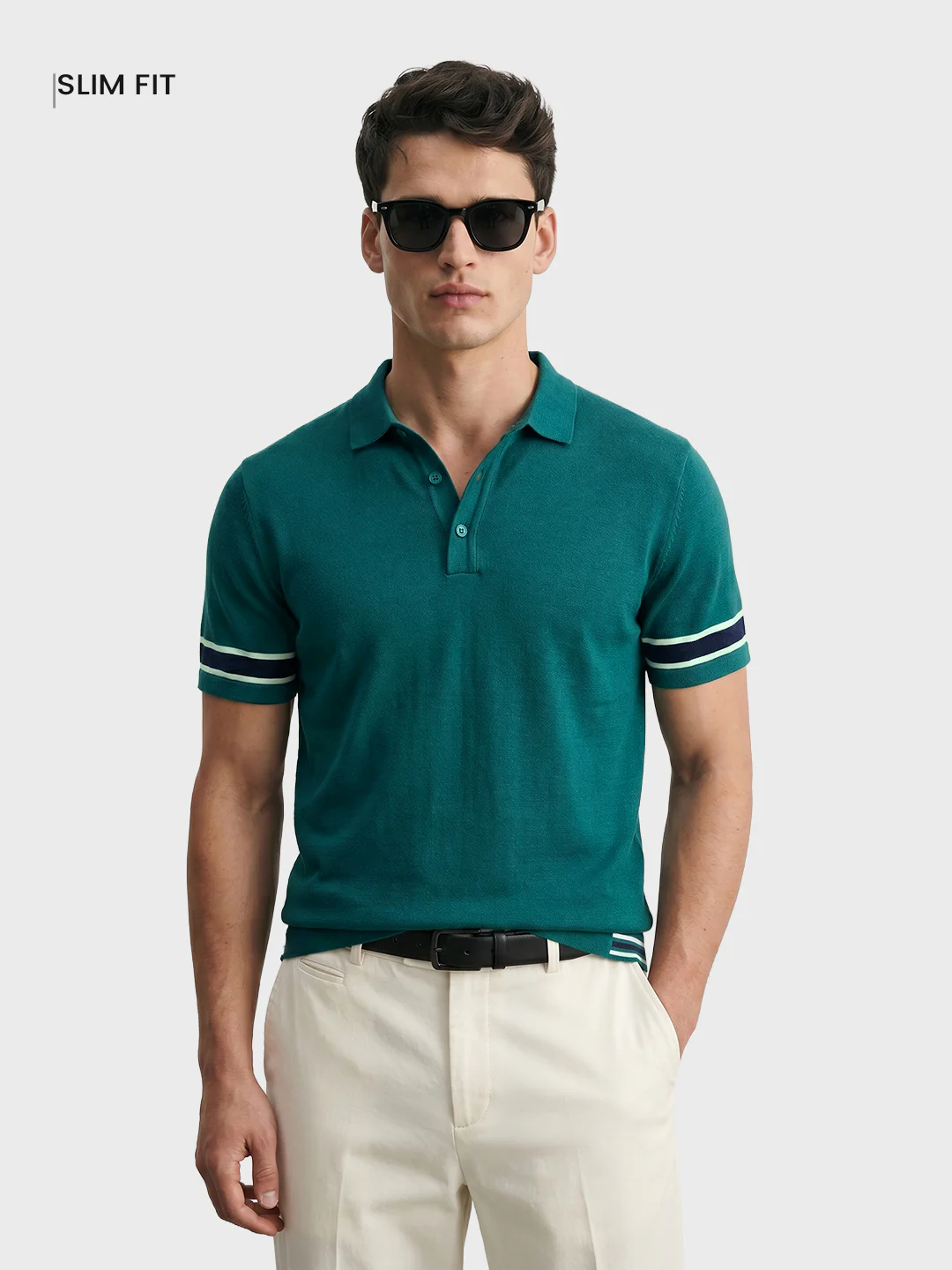 Men's Green Slim Fit Solid Casual T-Shirt - Image 2