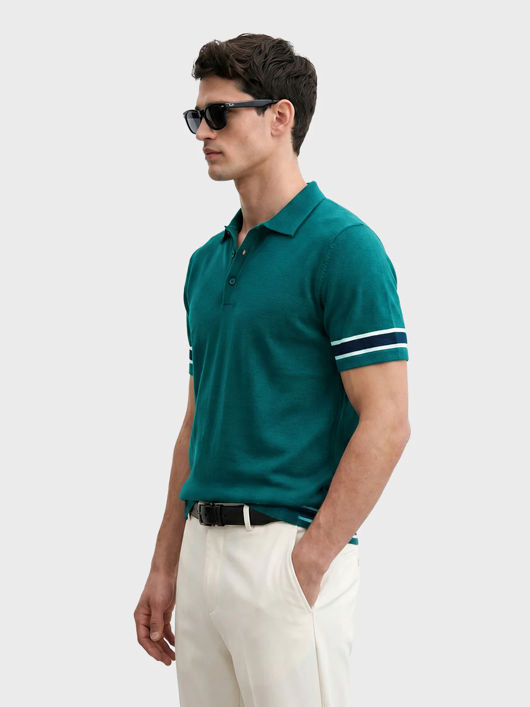 Men's Green Slim Fit Solid Casual T-Shirt - Image 3