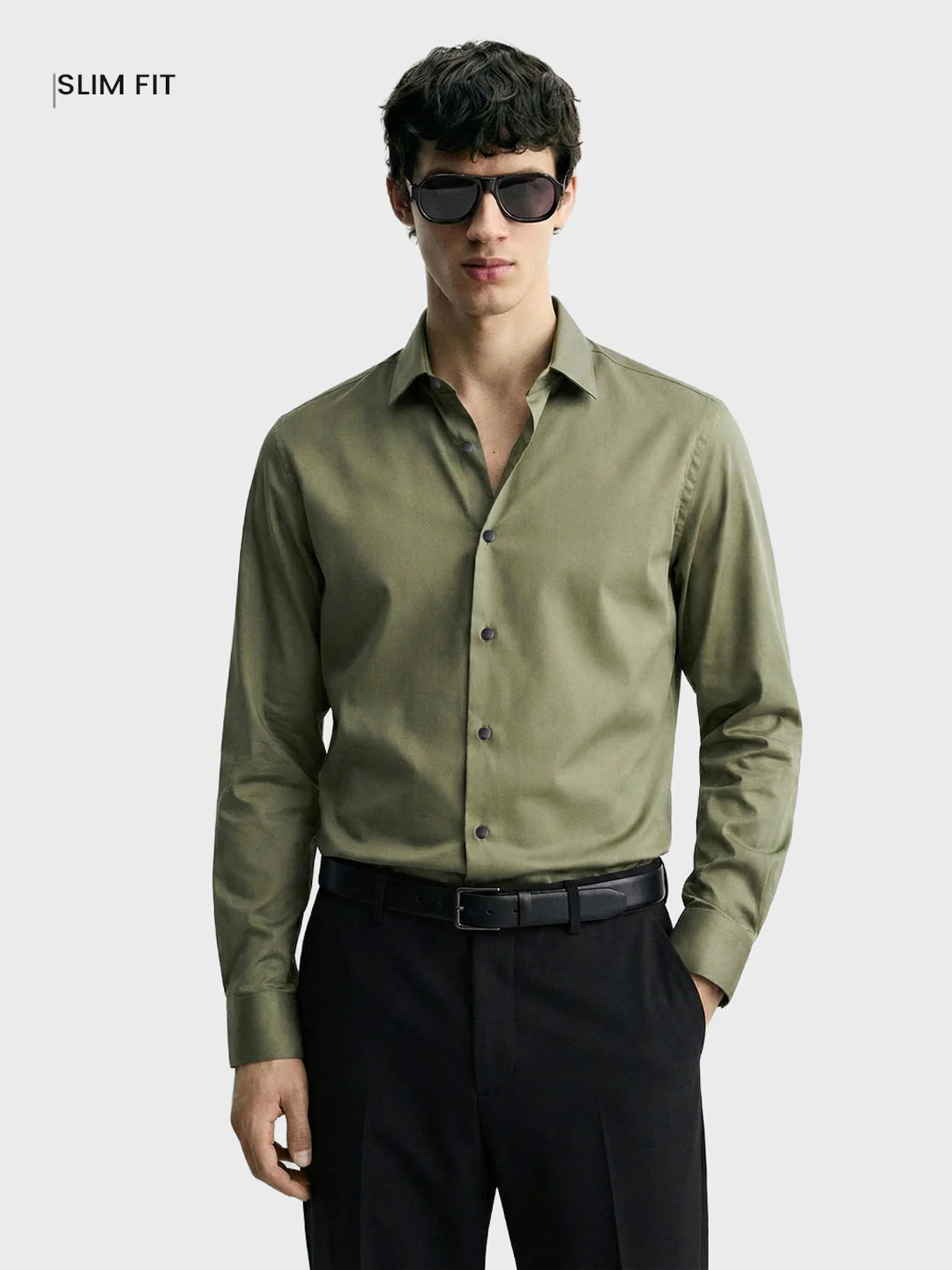 Men's Green Slim Fit Solid Party Wear Shirt - Image 2