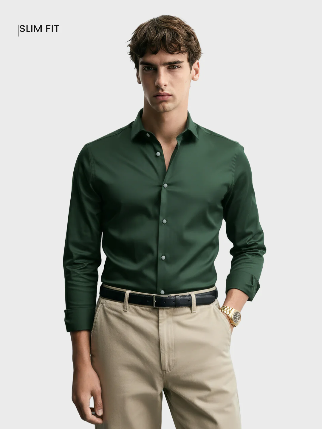 Men's Green Slim Fit Solid Party Wear Shirt - Image 2