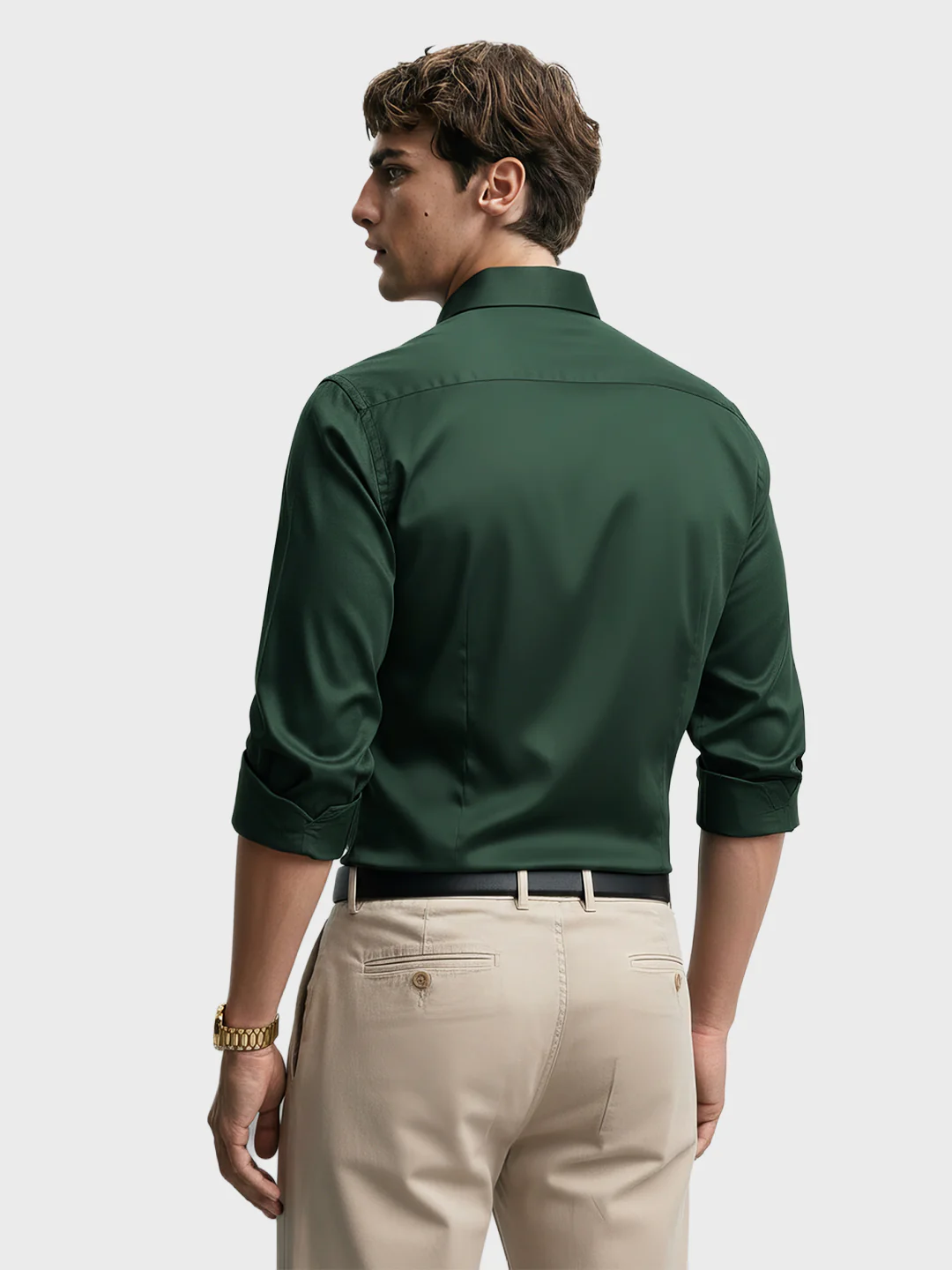 Men's Green Slim Fit Solid Party Wear Shirt - Image 3