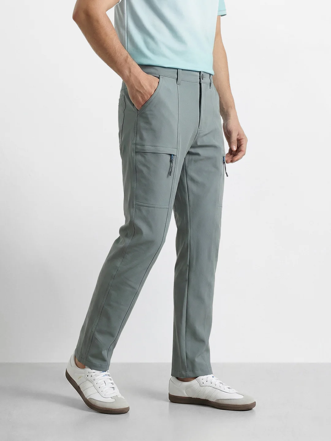 Men's Green Slim Fit Solid Utility Cargo - Image 2
