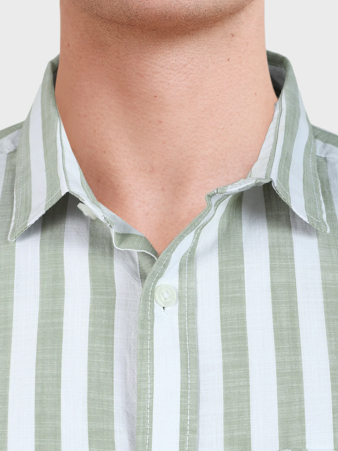 Men's Green Slim Fit Striped Casual Shirt - Image 3