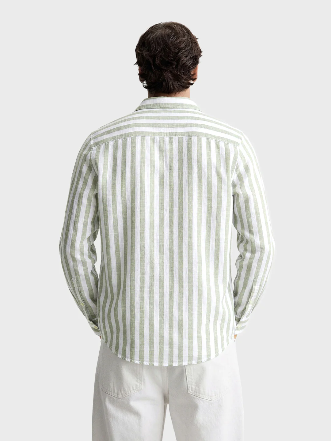 Men's Green Slim Fit Striped Casual Shirt - Image 5