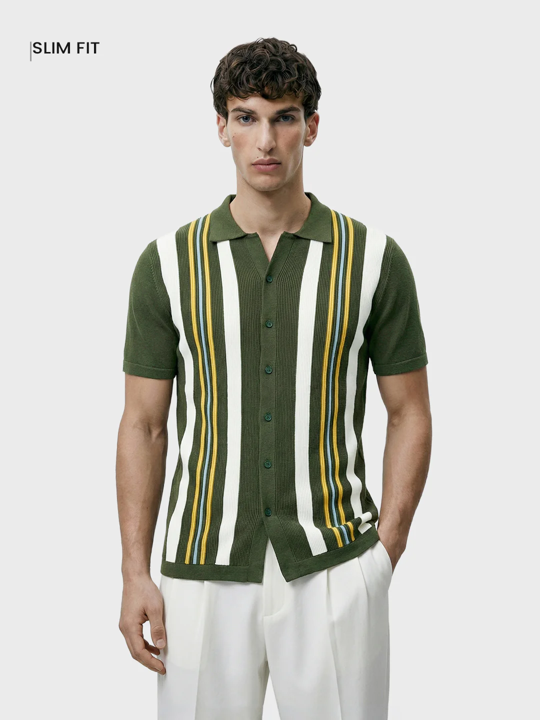 Men's Green Slim Fit Striped Casual Shirt - Image 2