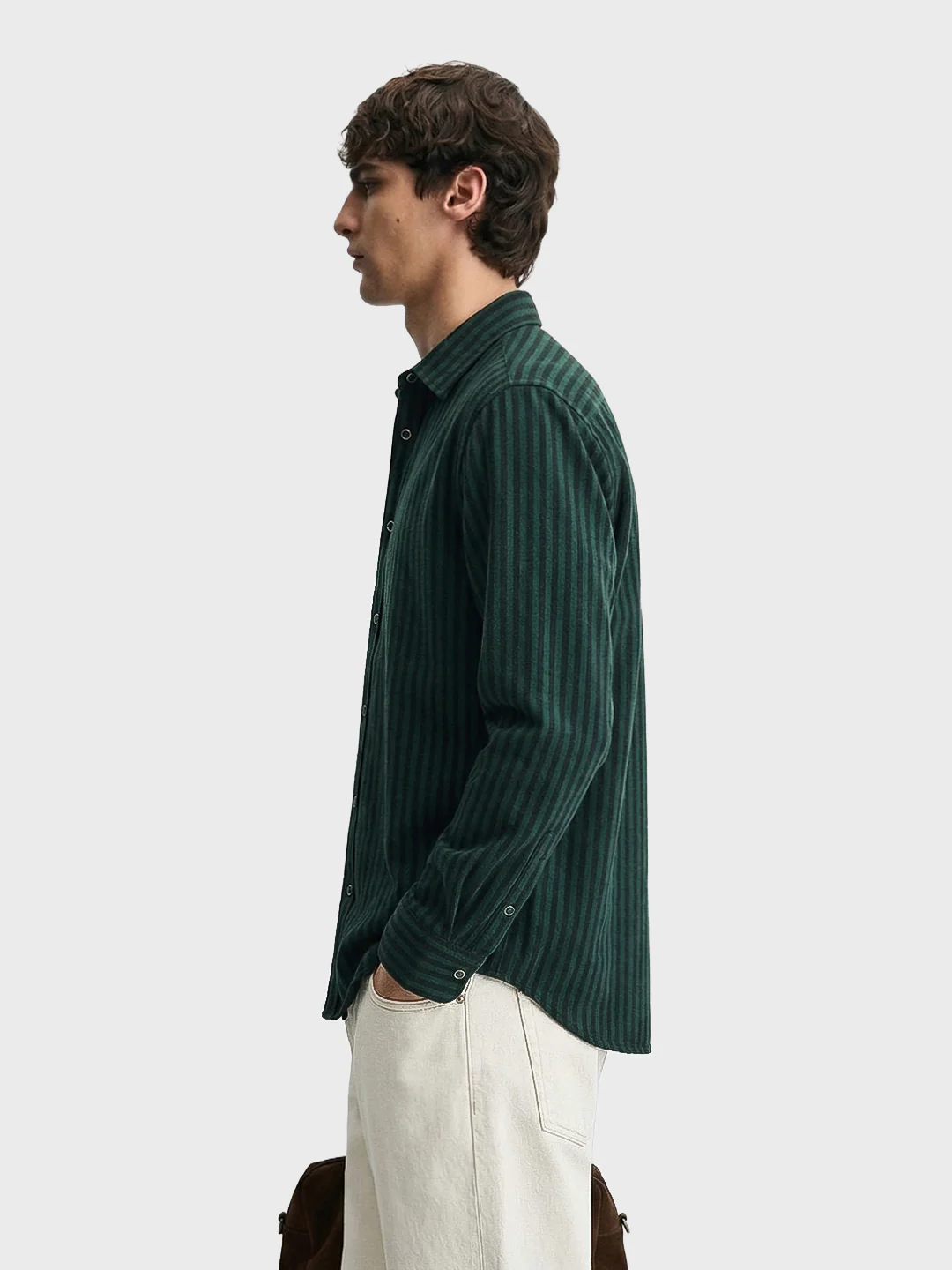 Men's Green Slim Fit Striped Casual Shirt - Image 4