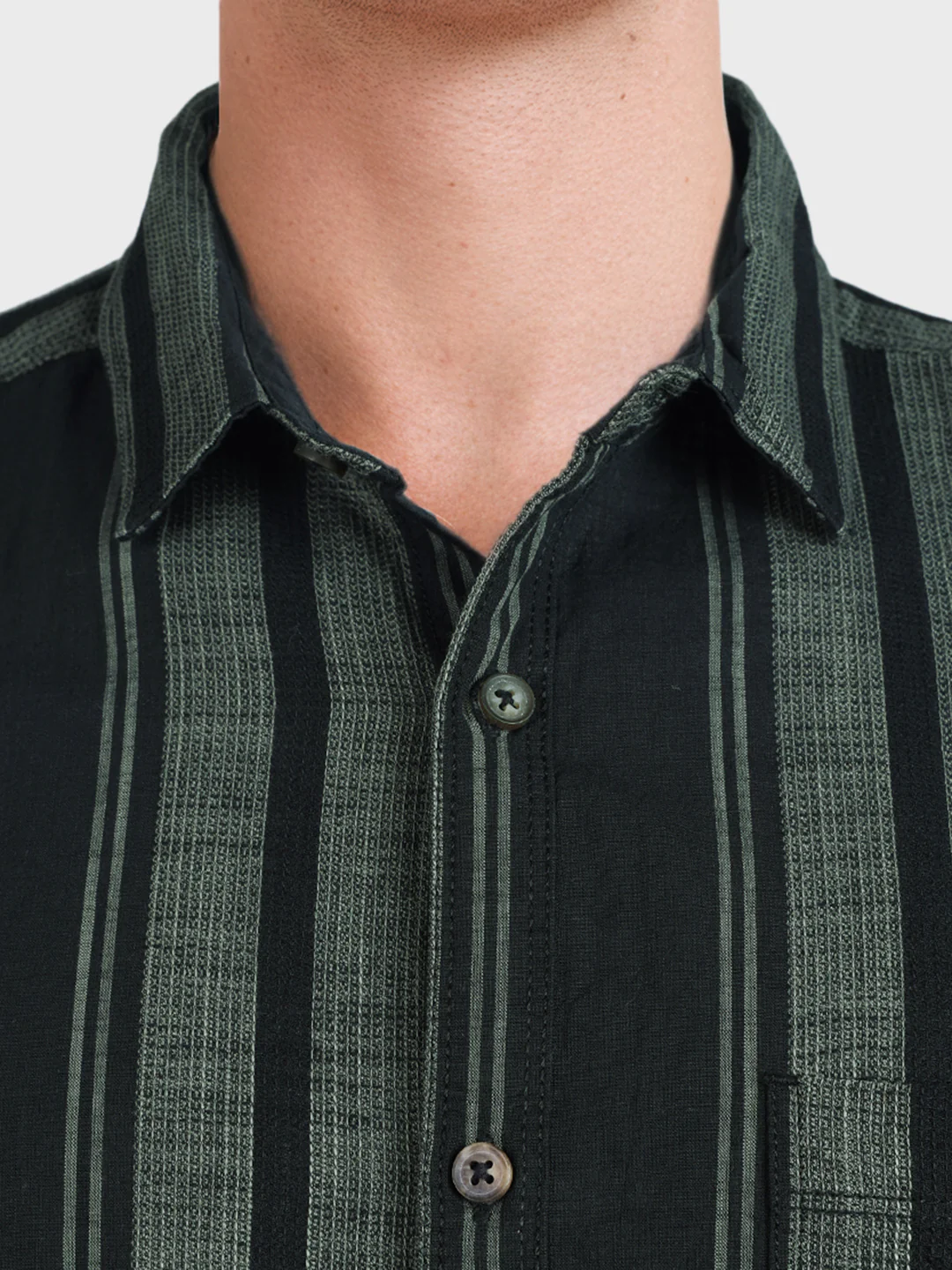 Men's Green Slim Fit Striped Casual Shirts - Image 3