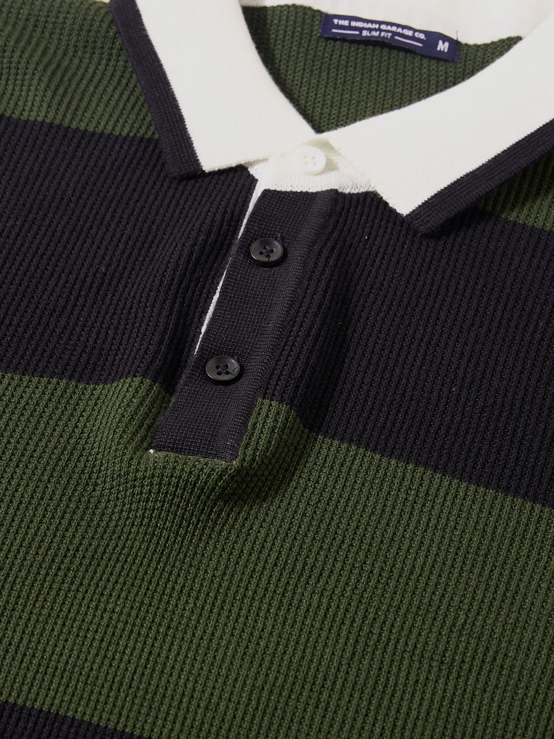 Men's Green Slim Fit Striped Flat Knit T-Shirt - Image 3