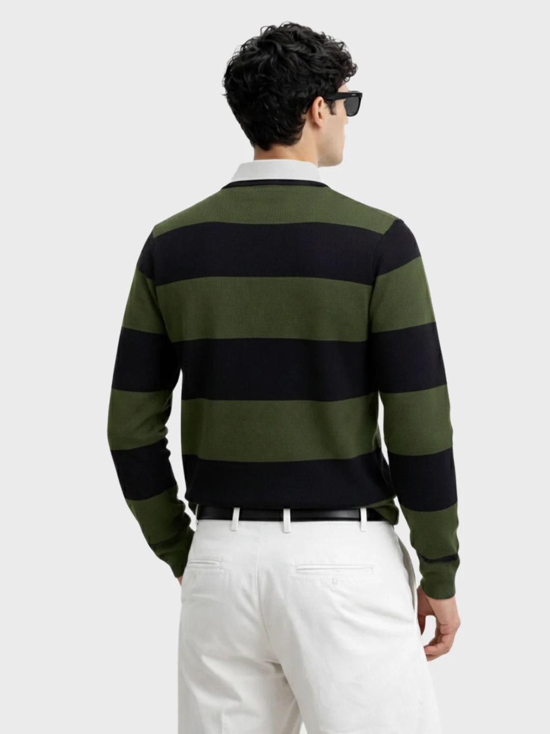 Men's Green Slim Fit Striped Flat Knit T-Shirt - Image 4