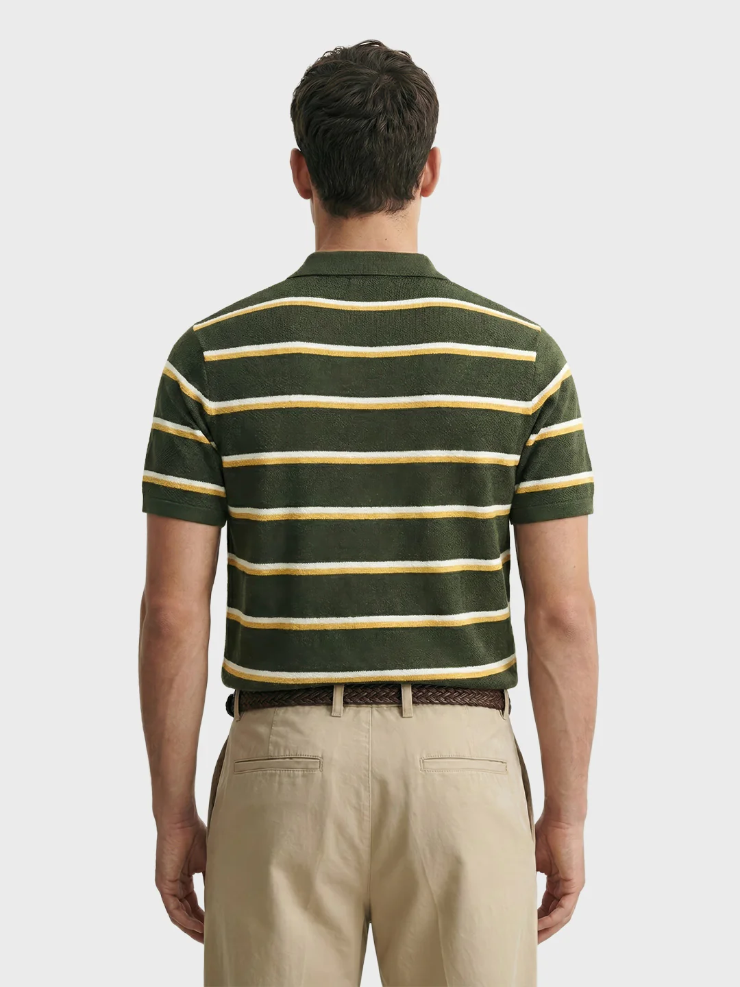 Men's Green Slim Fit Striped Flat Knit T-Shirt - Image 4