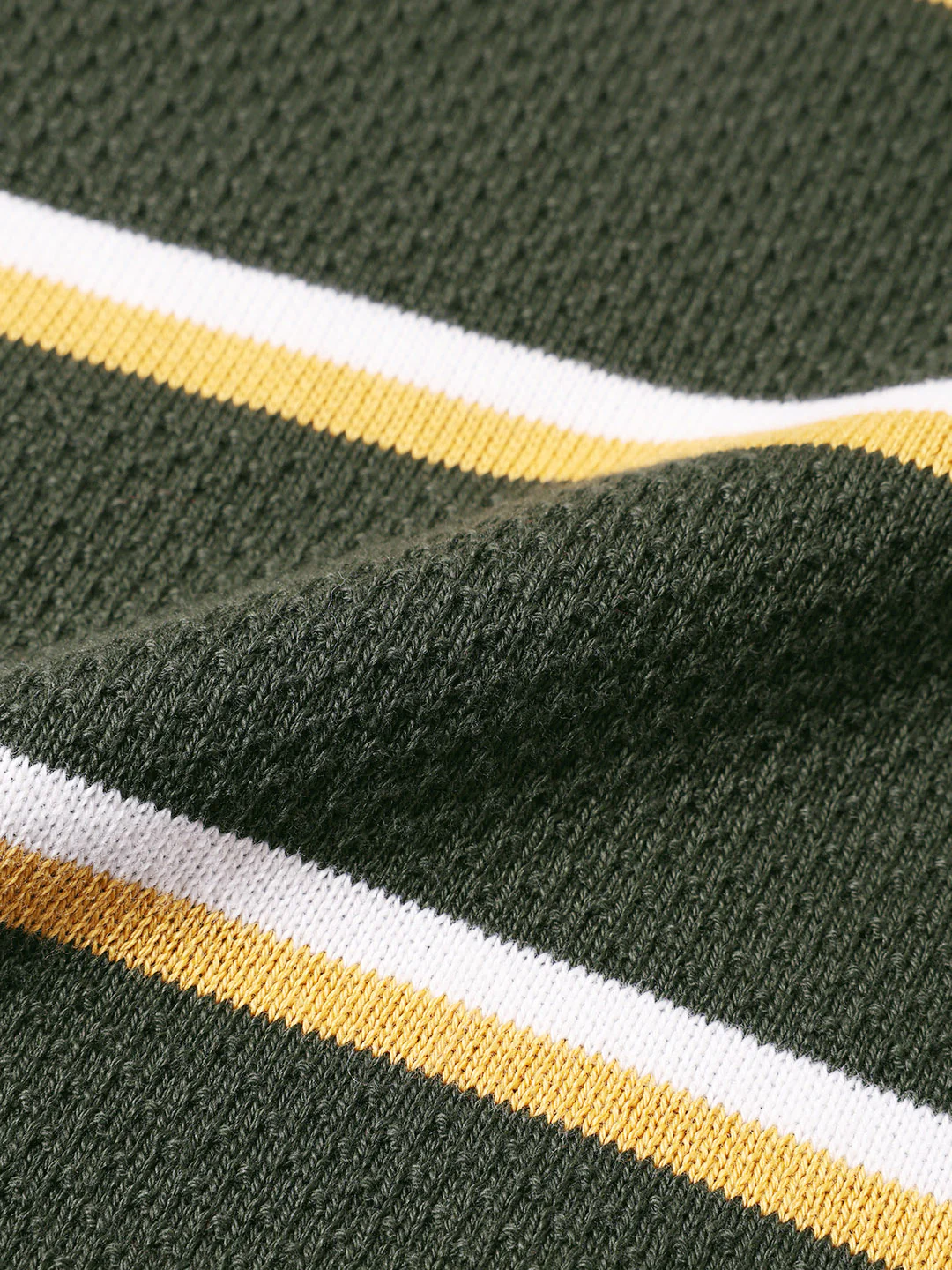 Men's Green Slim Fit Striped Flat Knit T-Shirt - Image 7