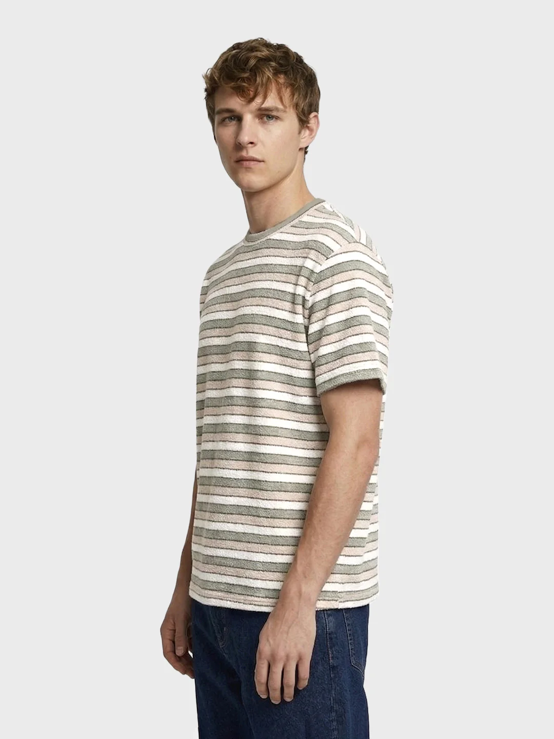 Men's Green Slim Fit Striped Casual T-Shirt - Image 4