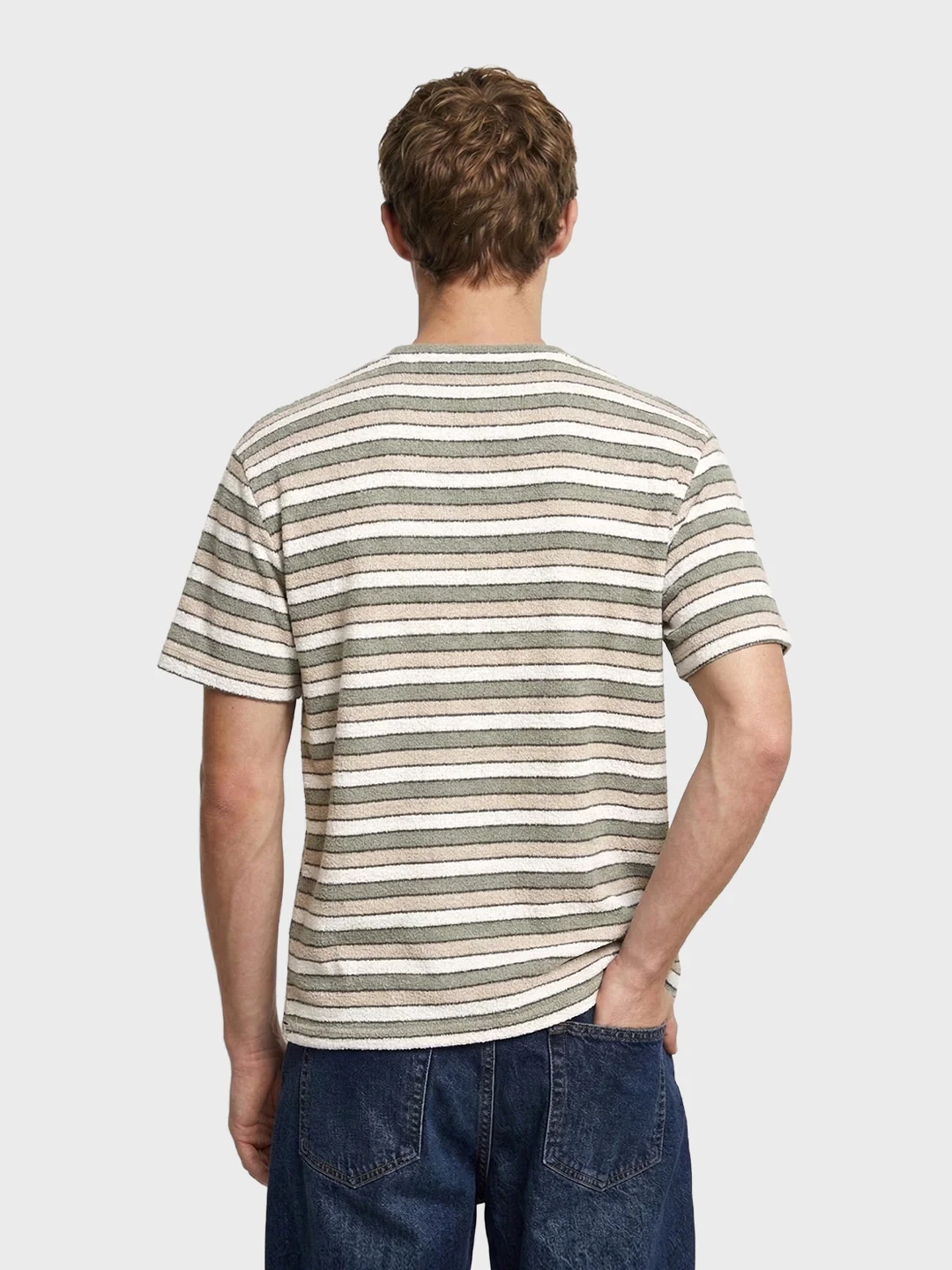 Men's Green Slim Fit Striped Casual T-Shirt - Image 5