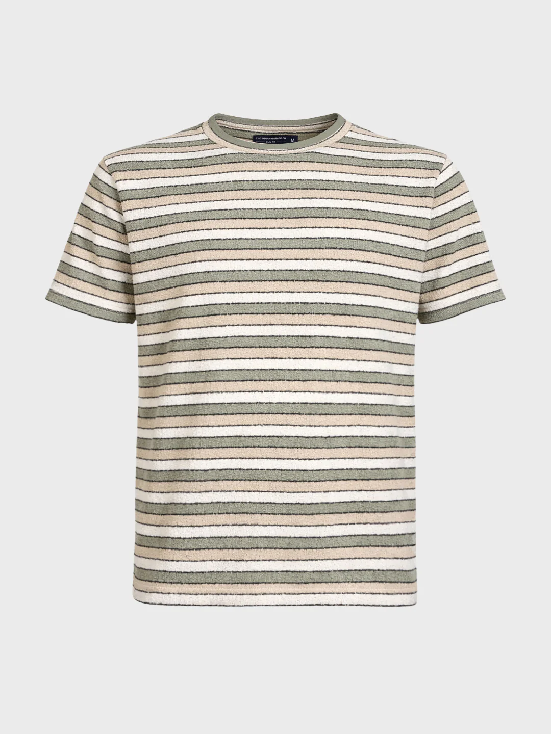 Men's Green Slim Fit Striped Casual T-Shirt - Image 6