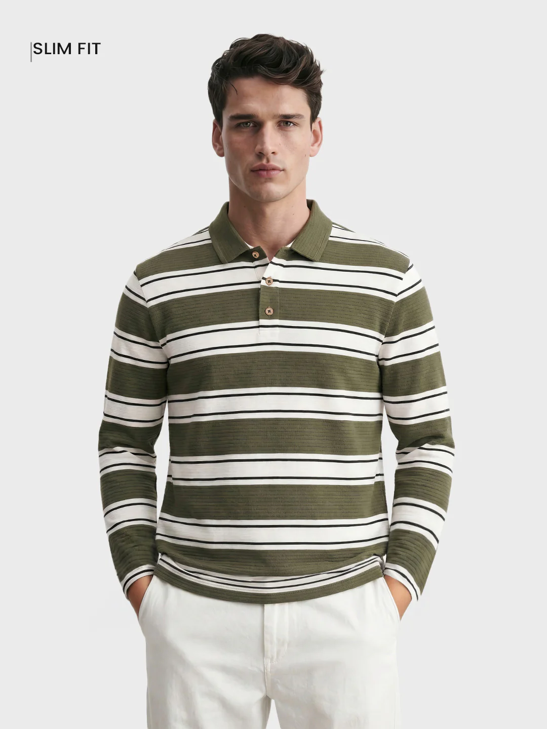 Men's Green Slim Fit Striped Casual T-Shirt - Image 2