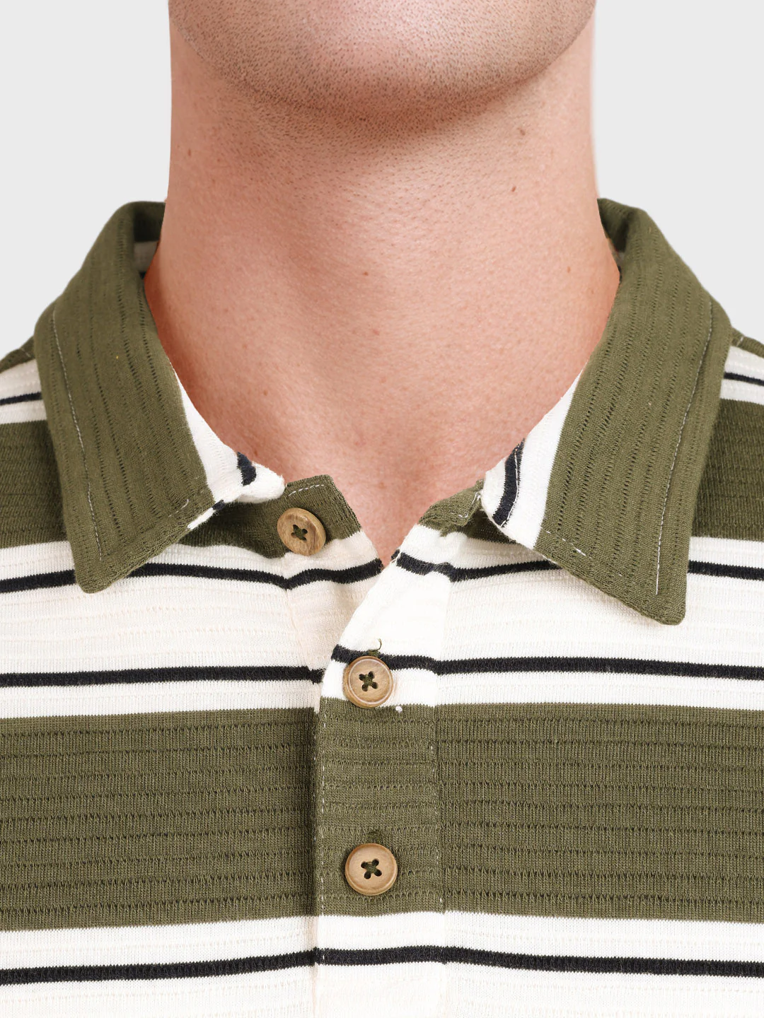 Men's Green Slim Fit Striped Casual T-Shirt - Image 3