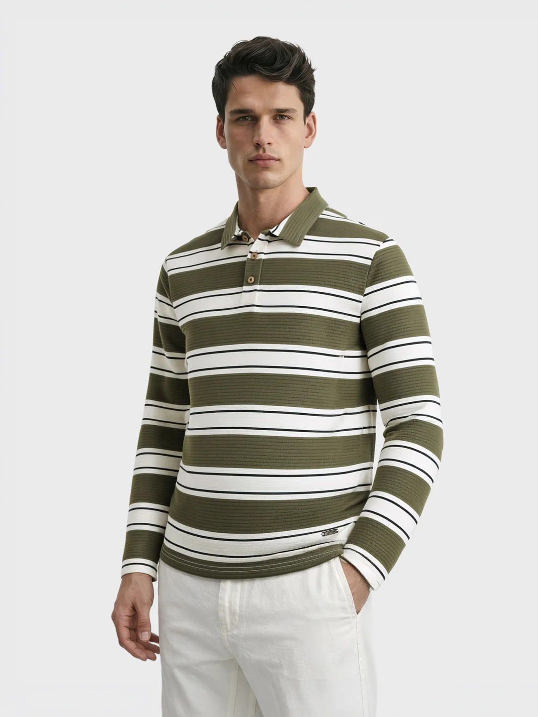 Men's Green Slim Fit Striped Casual T-Shirt - Image 4