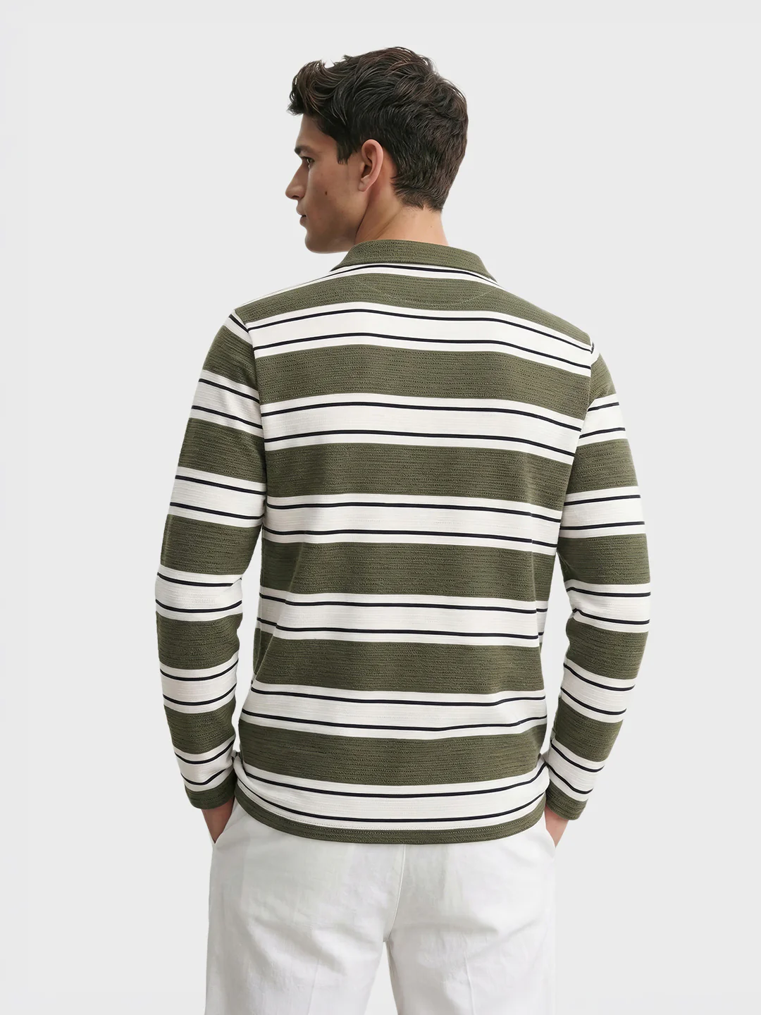 Men's Green Slim Fit Striped Casual T-Shirt - Image 5