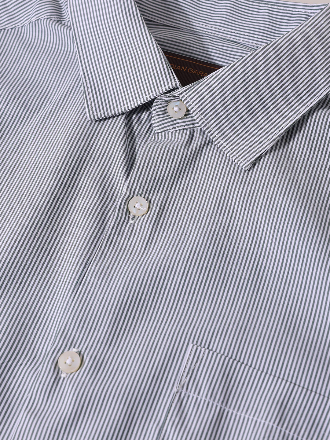 Men's Green Slim Fit Striped Formal Shirt - Image 5
