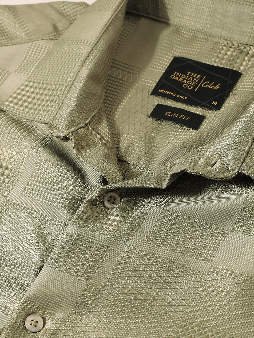 Men's Green Slim Fit Textured Casual Shirt - Image 3
