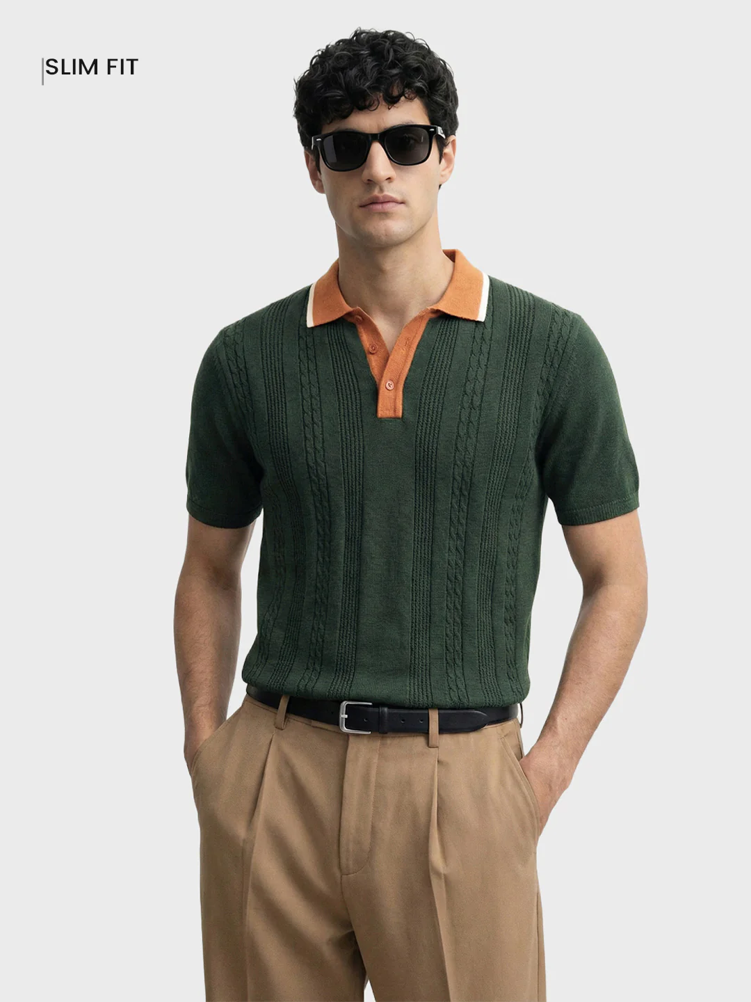 Men's Green Slim Fit Textured Flat Knit T-Shirt - Image 2