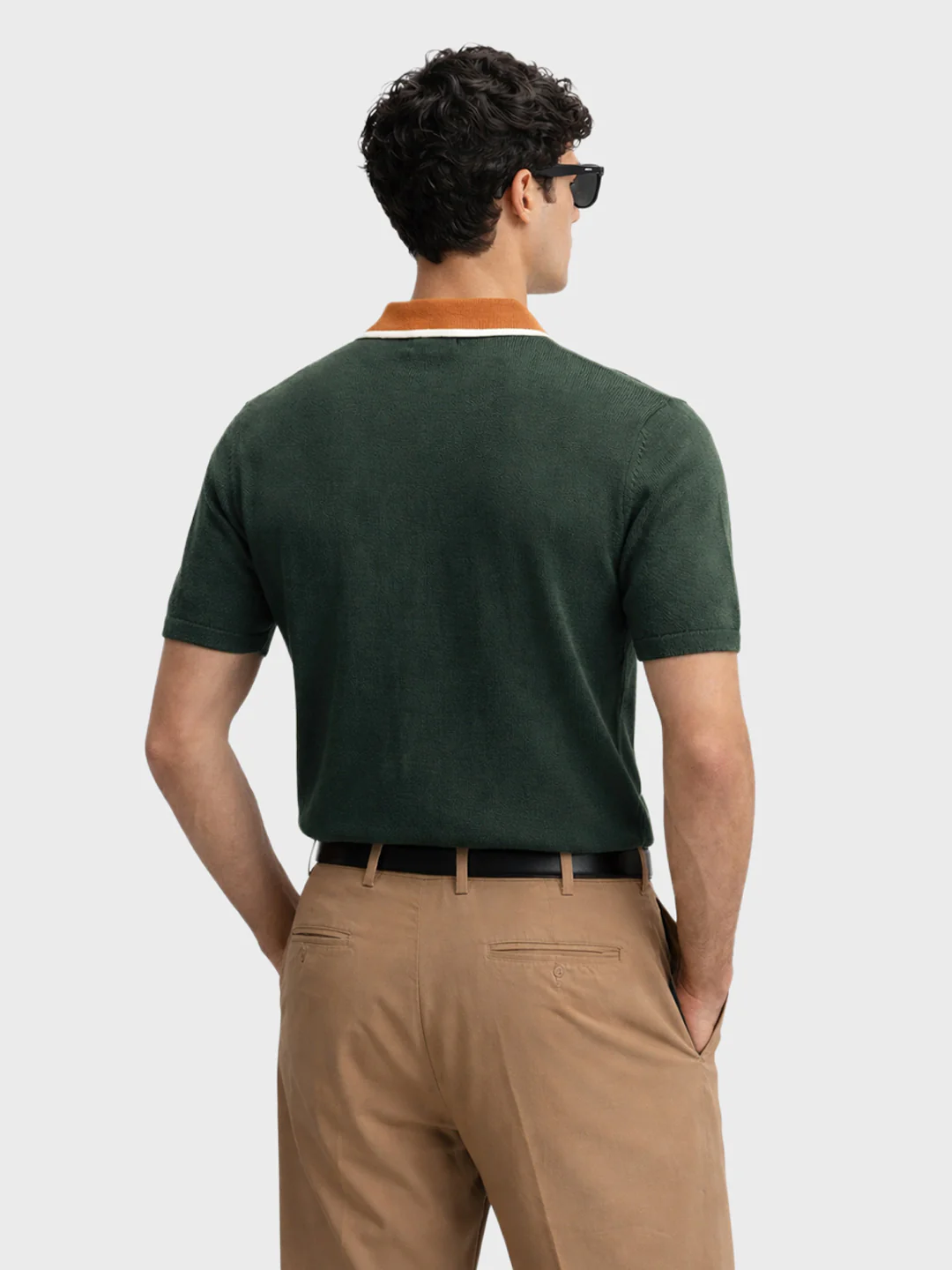 Men's Green Slim Fit Textured Flat Knit T-Shirt - Image 4