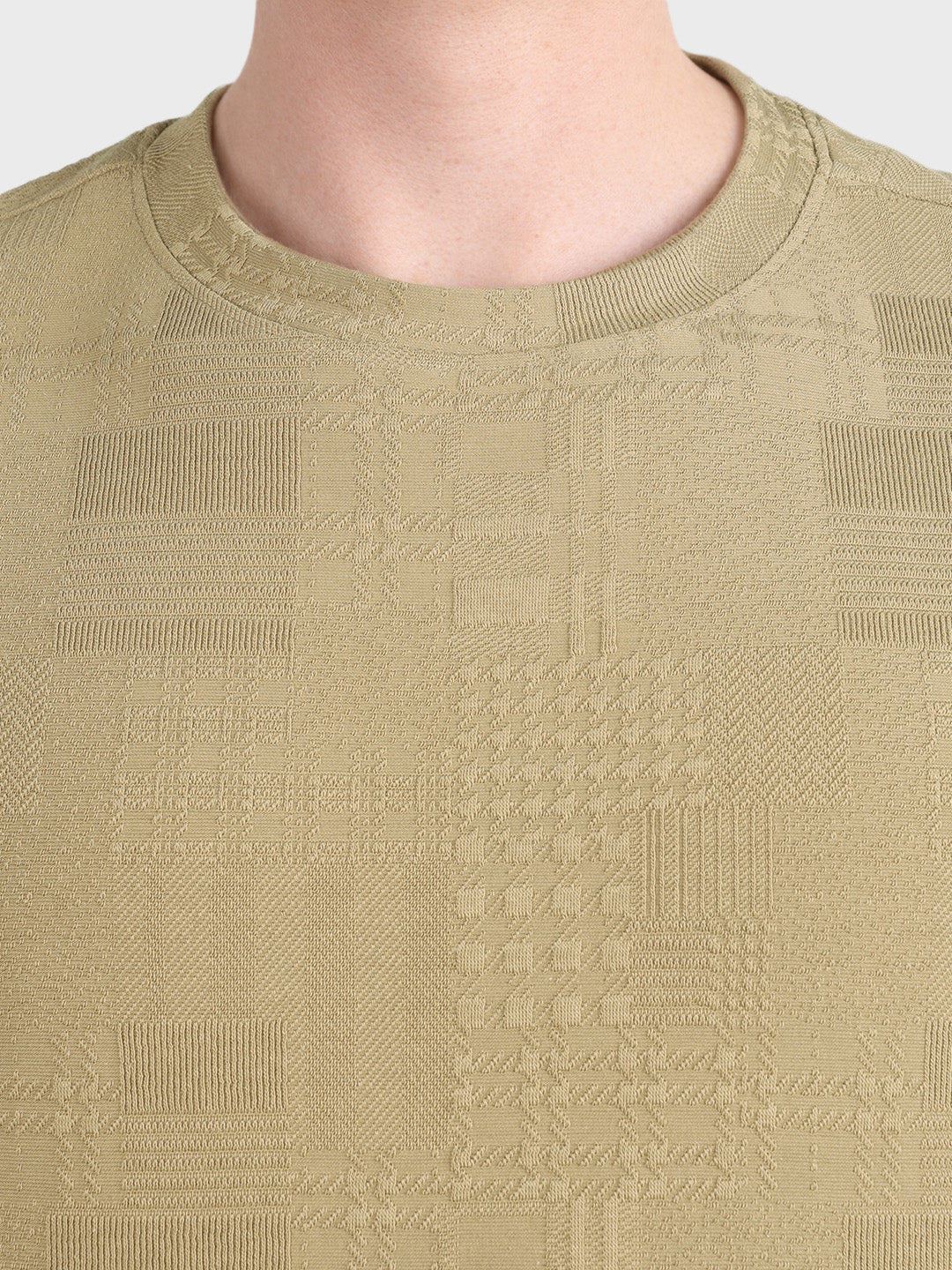 Men's Green Olive Fit Textured Casual T-Shirt - Image 3