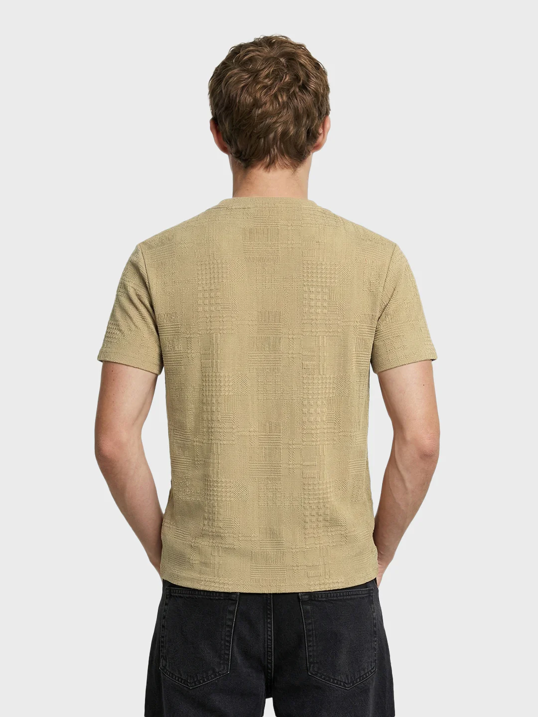 Men's Green Olive Fit Textured Casual T-Shirt - Image 5