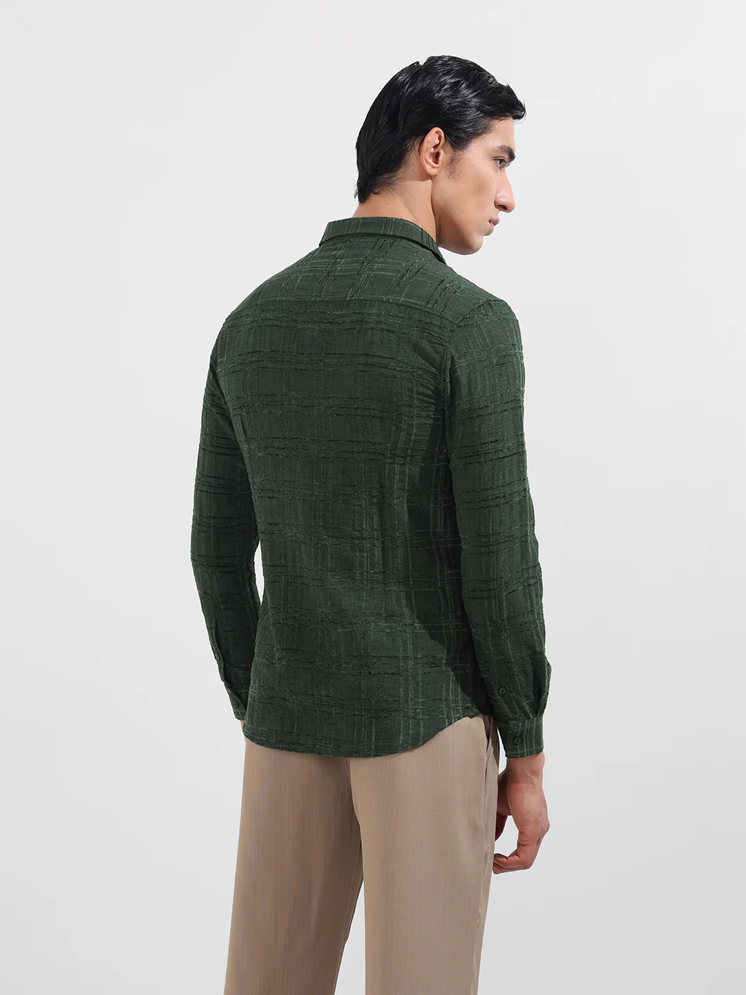 Men's Green Slim Fit Textured Party Wear Shirt - Image 6