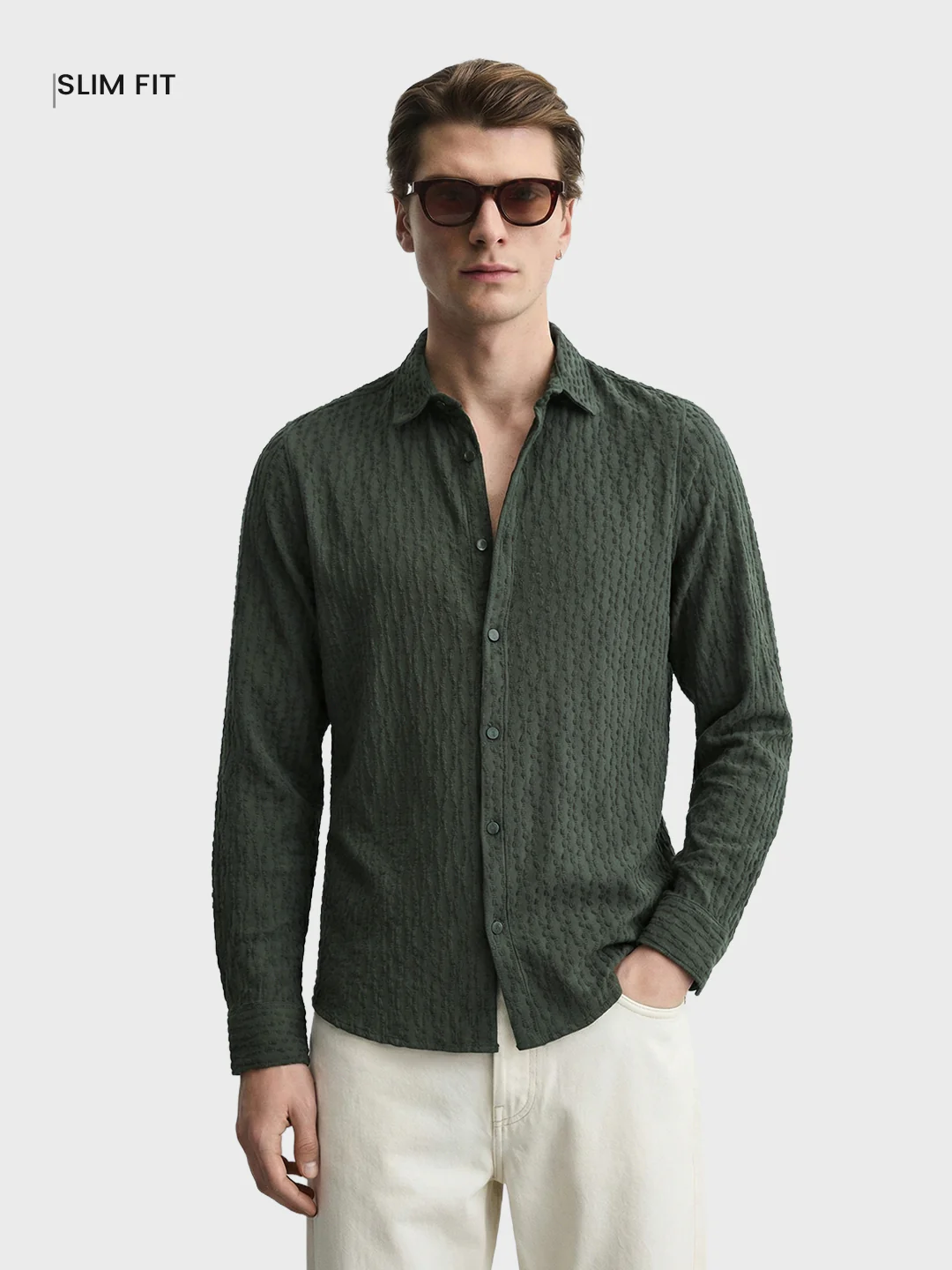 Men's Green Slim Fit Solid Party Wear Shirt - Image 2
