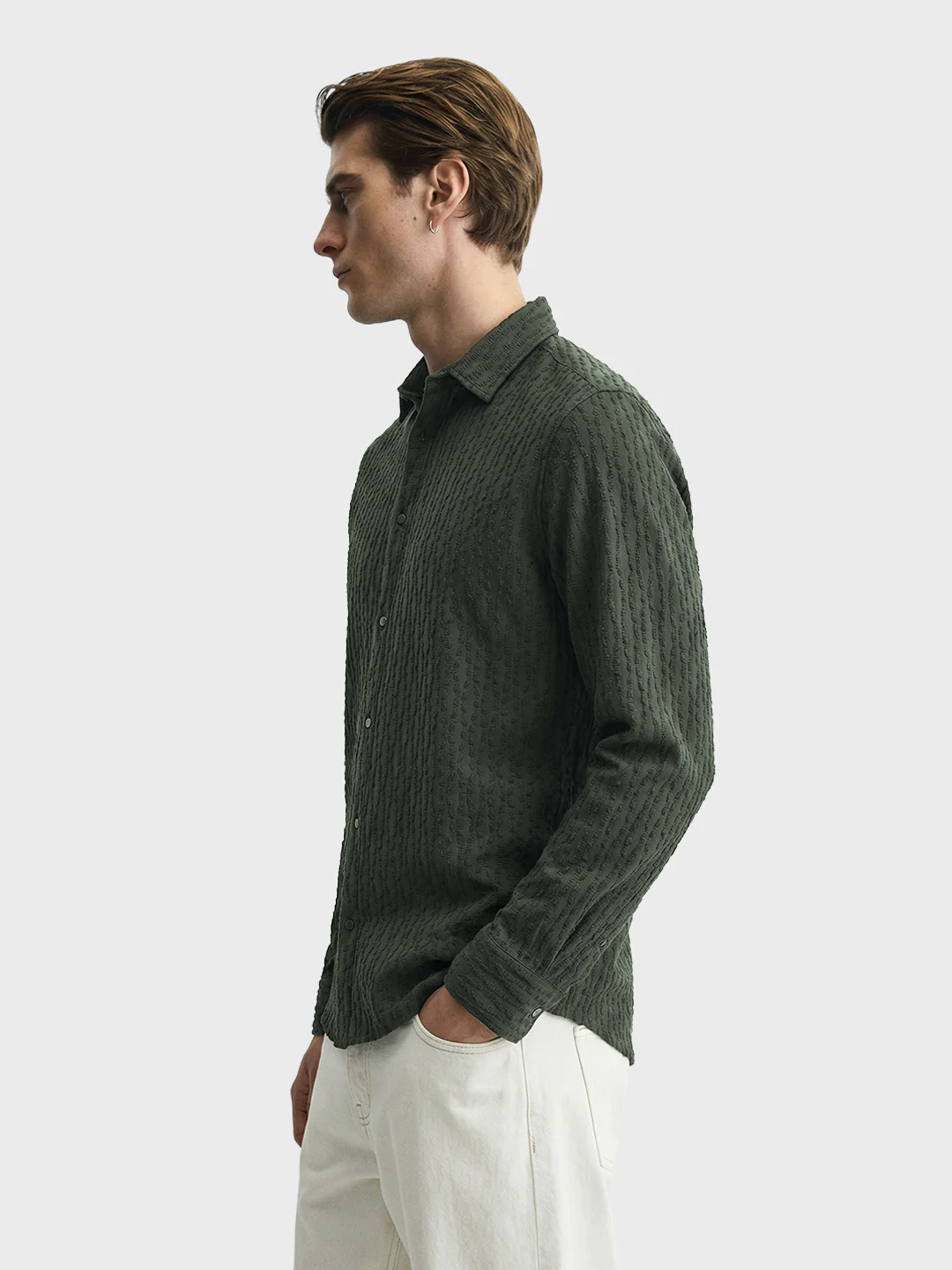 Men's Green Slim Fit Solid Party Wear Shirt - Image 4