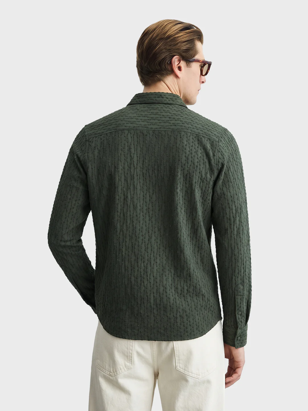 Men's Green Slim Fit Solid Party Wear Shirt - Image 5