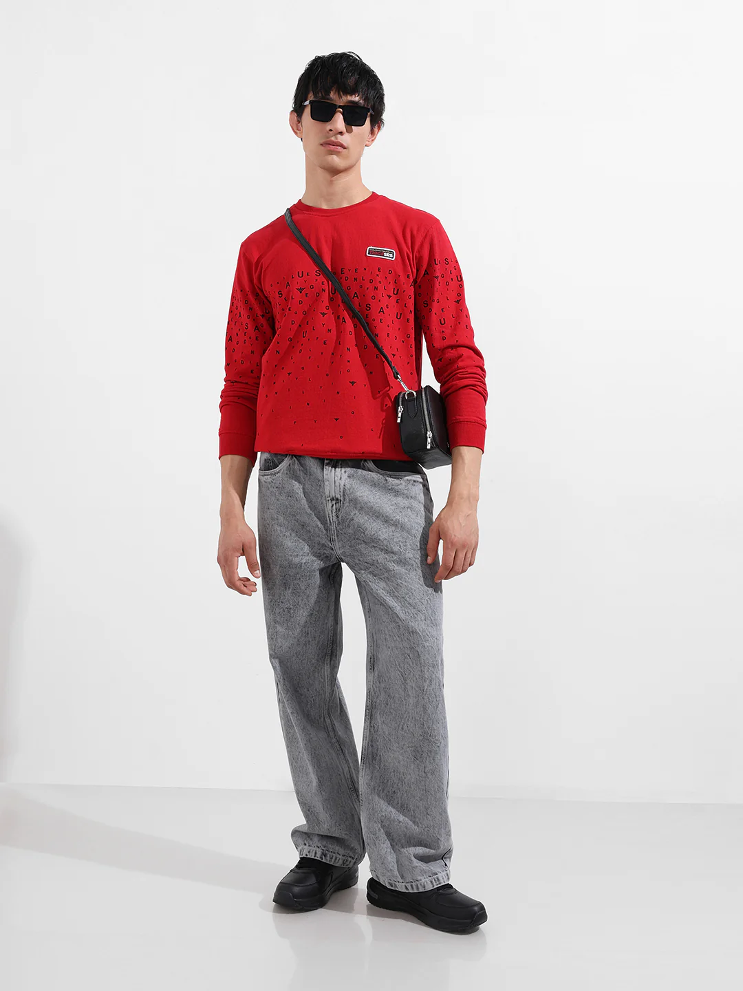 Men's Grey Baggy Fit Solid Casual Jeans - Image 2