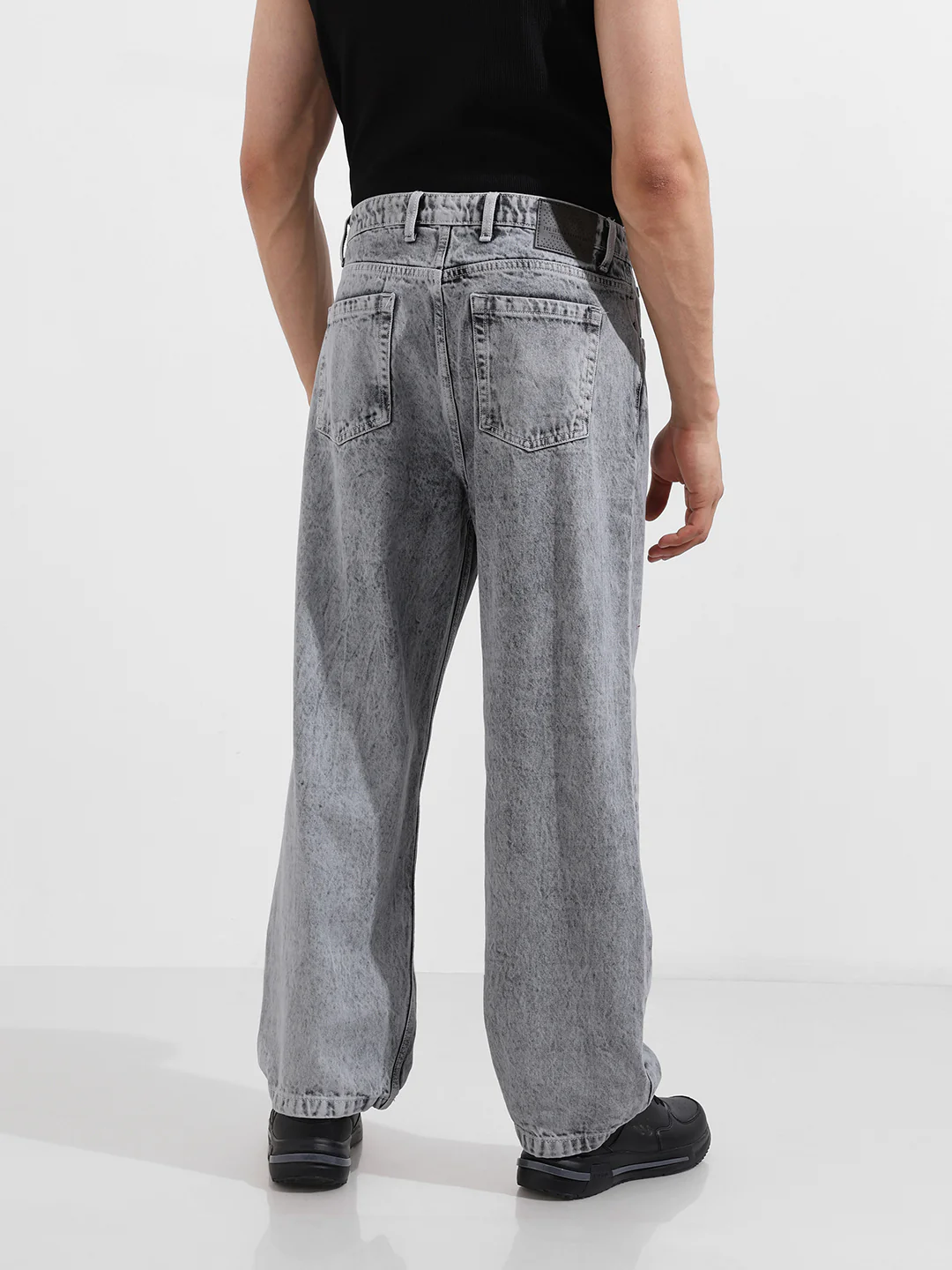 Men's Grey Baggy Fit Solid Casual Jeans - Image 5